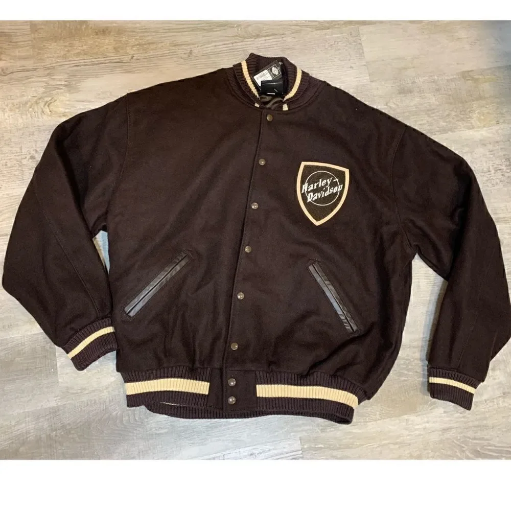 NWT Harley Davidson Museum Milwaukee brown wool varsity jacket